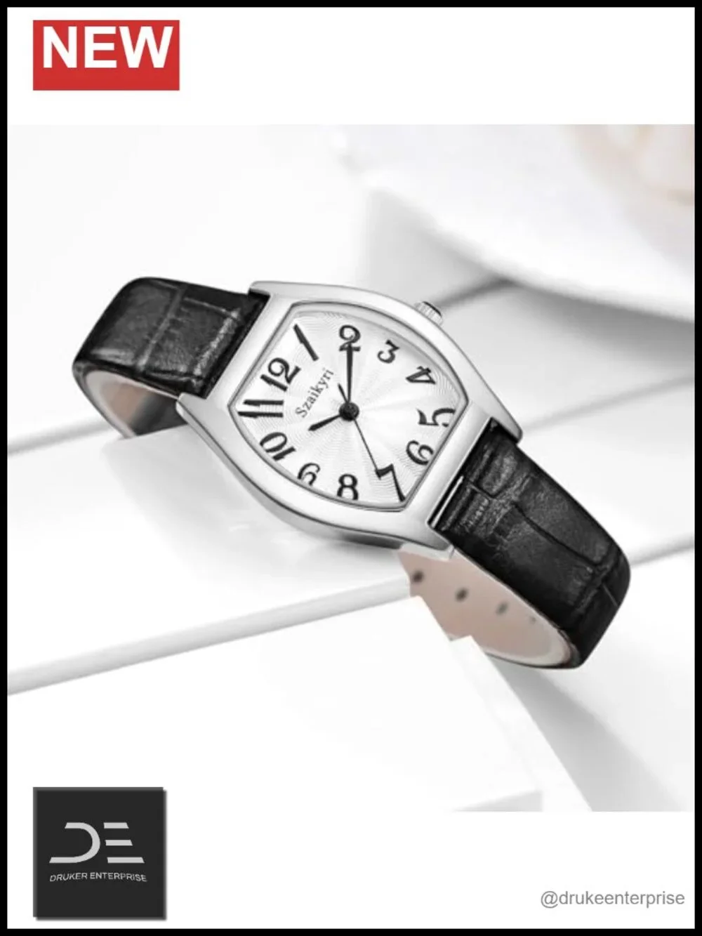Barrel-Shaped Watch with Easy Read Arabic Numerals, Japanese Quartz, Dress Watch